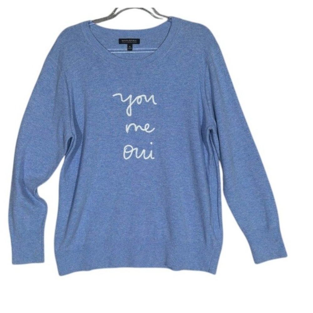 Banana Republic Sweater Womens XL Blue You Me Oui Graphic Merino Wool Blend